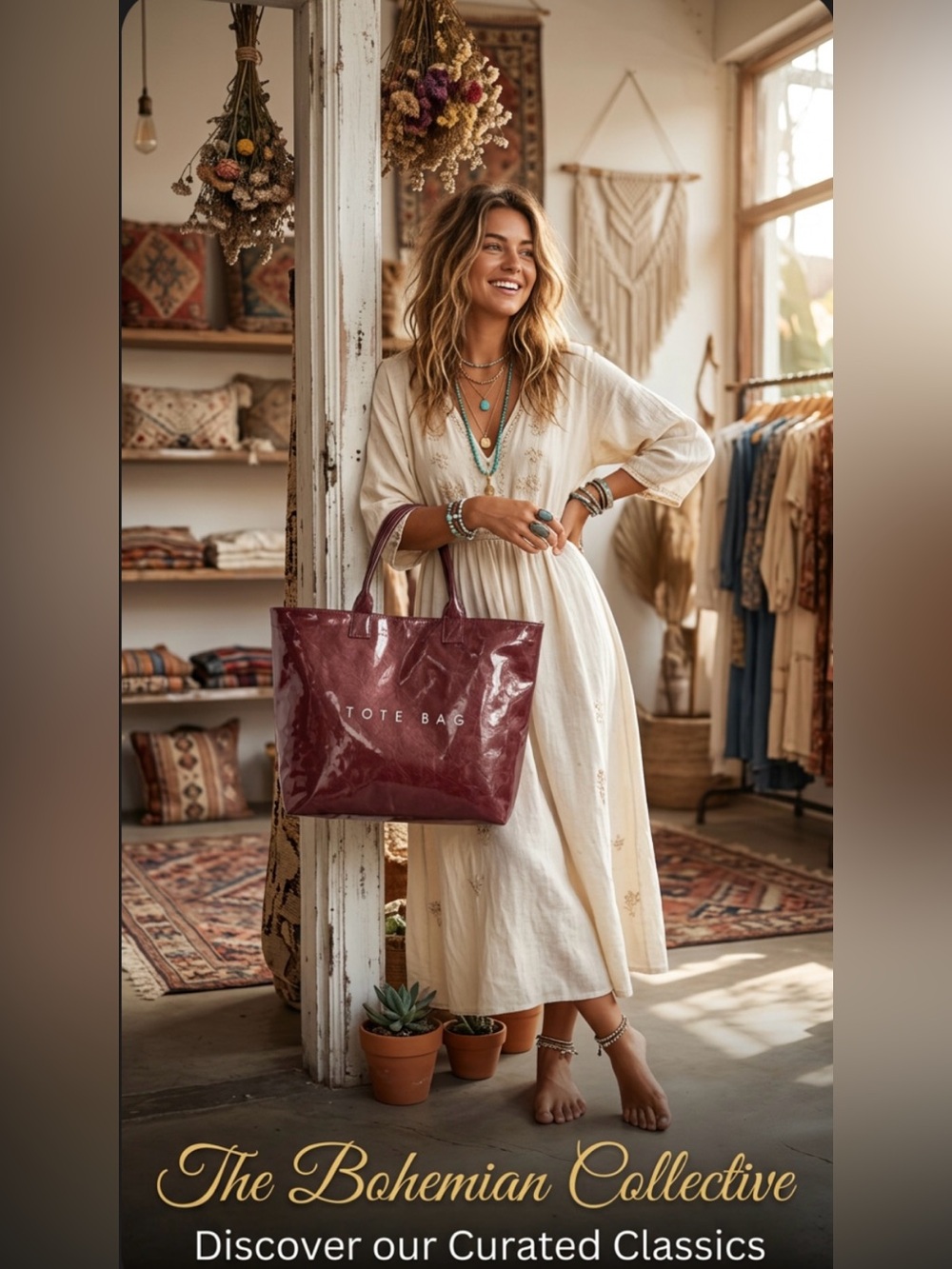 New ~ Designer Glossy Burgundy Tote Bag